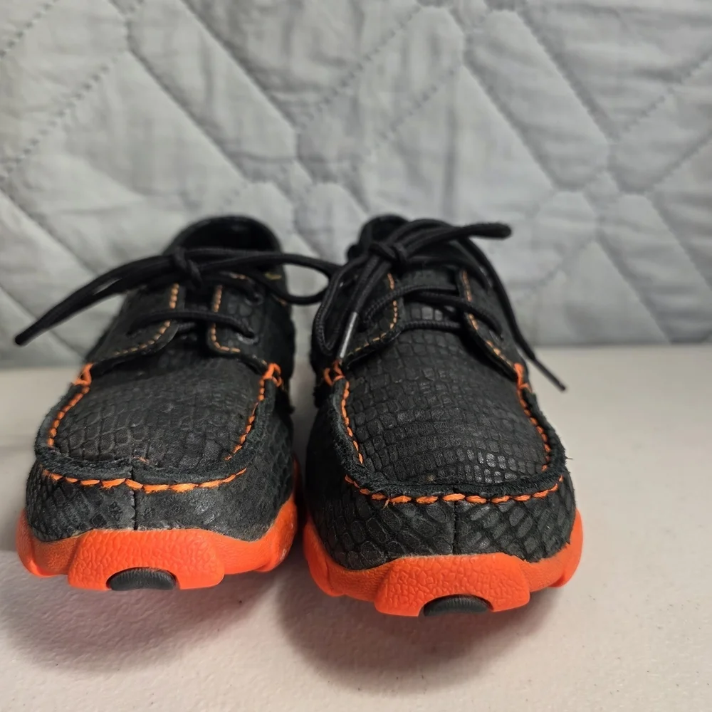 Twisted X Kids Sz 2M WDM0062 Black Orange  Croc Boat Shoe Slip On